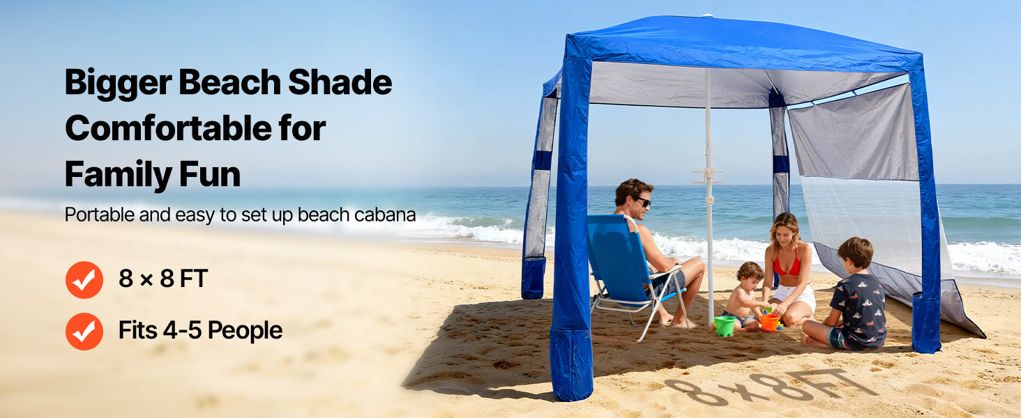 Tenda cabana da spiaggia 8x8 ft con ombra UPF 50+ e parete laterale