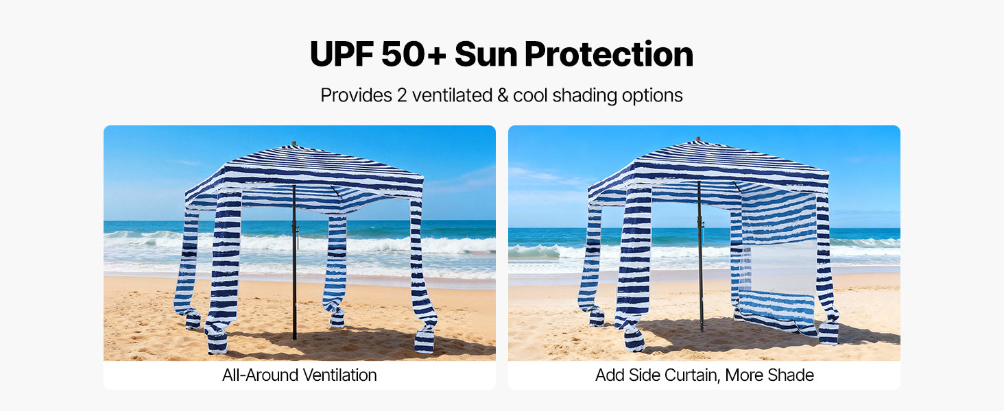 Beach Cabana Canopy with Side Wall and Sand Pockets