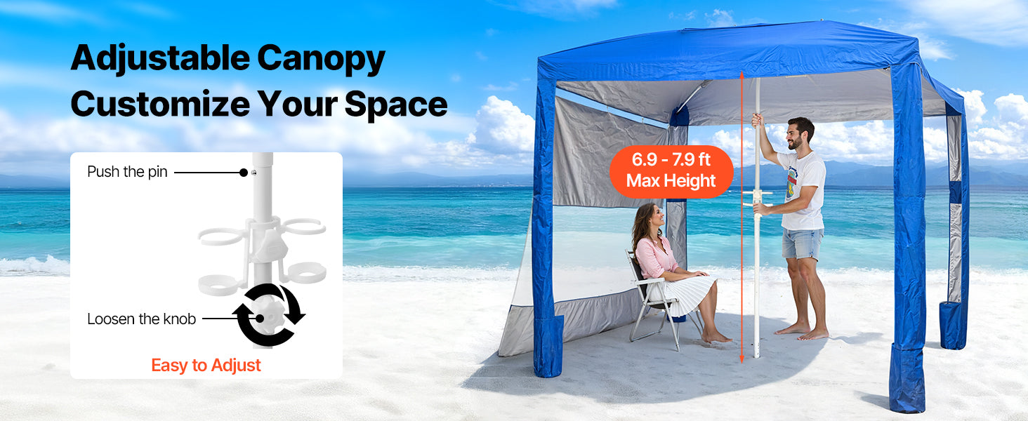 Tenda cabana da spiaggia 8x8 ft con ombra UPF 50+ e parete laterale