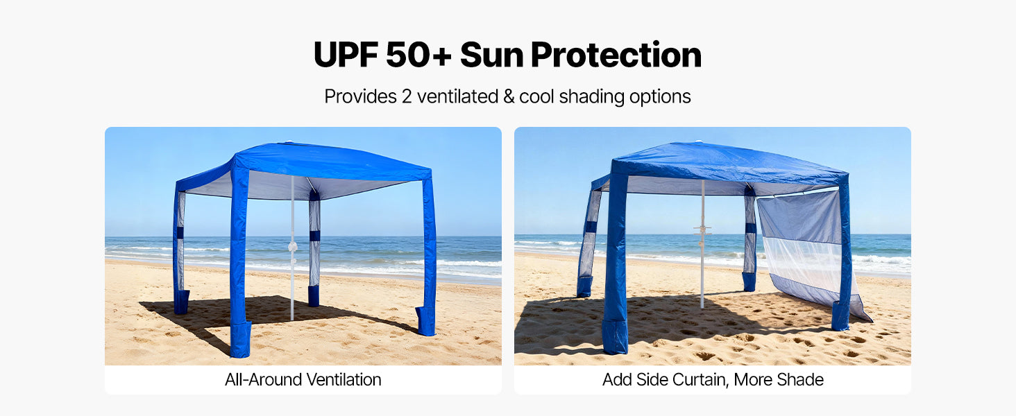 Tenda cabana da spiaggia 8x8 ft con ombra UPF 50+ e parete laterale