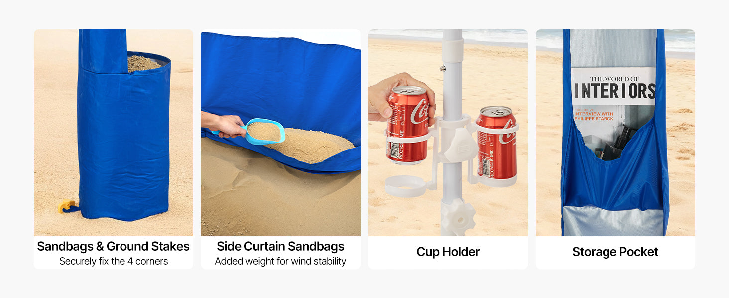 Tenda cabana da spiaggia 8x8 ft con ombra UPF 50+ e parete laterale