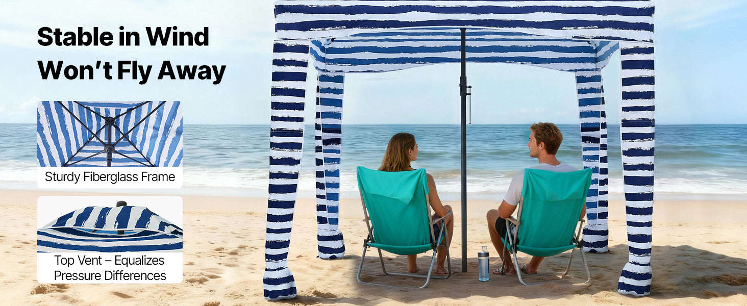 Beach Cabana Canopy with Side Wall and Sand Pockets-8ft x 8ft typeD / United States