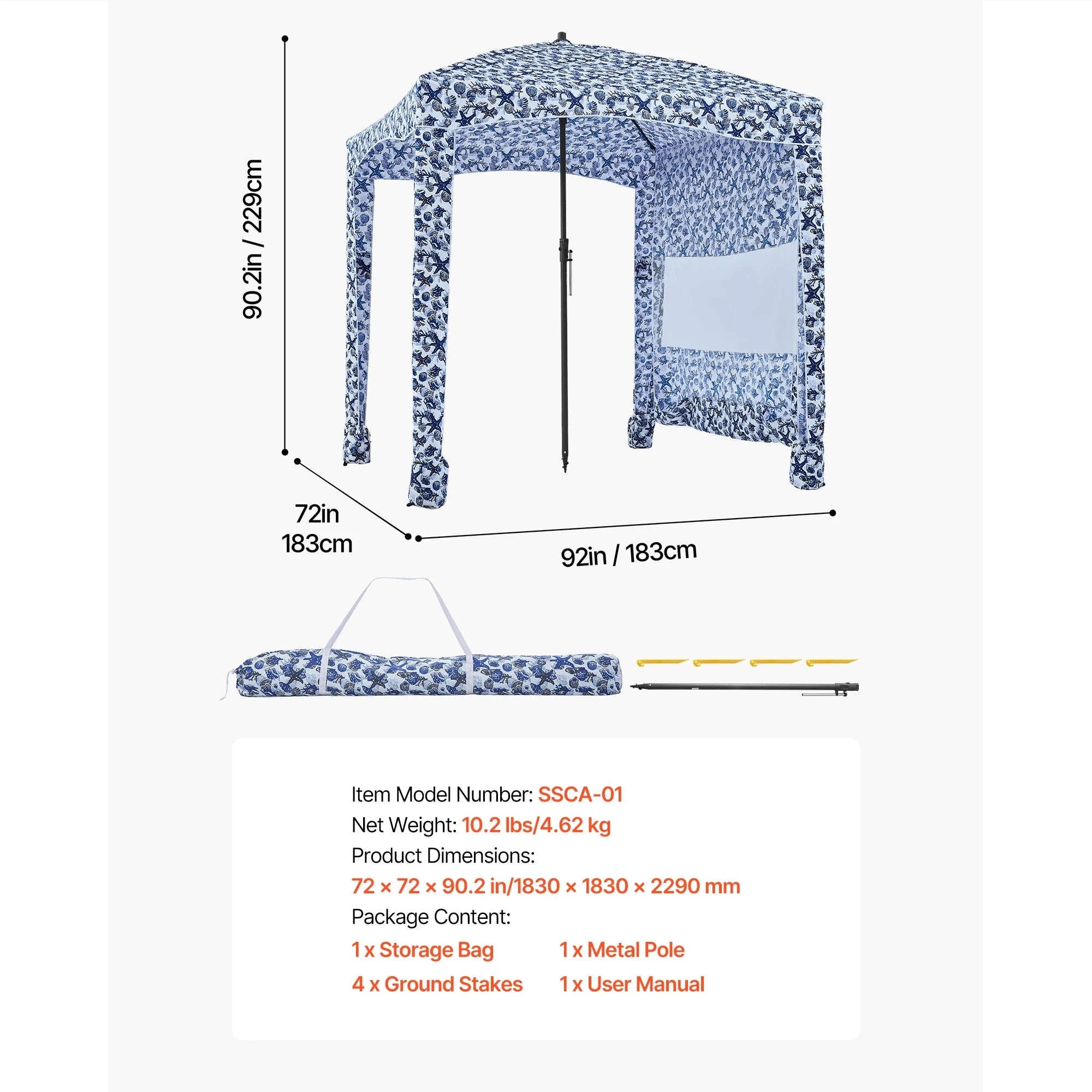 Beach Cabana Canopy with Side Wall and Sand Pockets-8ft x 8ft typeD / United States