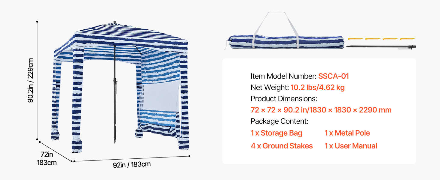 Beach Cabana Canopy with Side Wall and Sand Pockets-8ft x 8ft typeD / United States