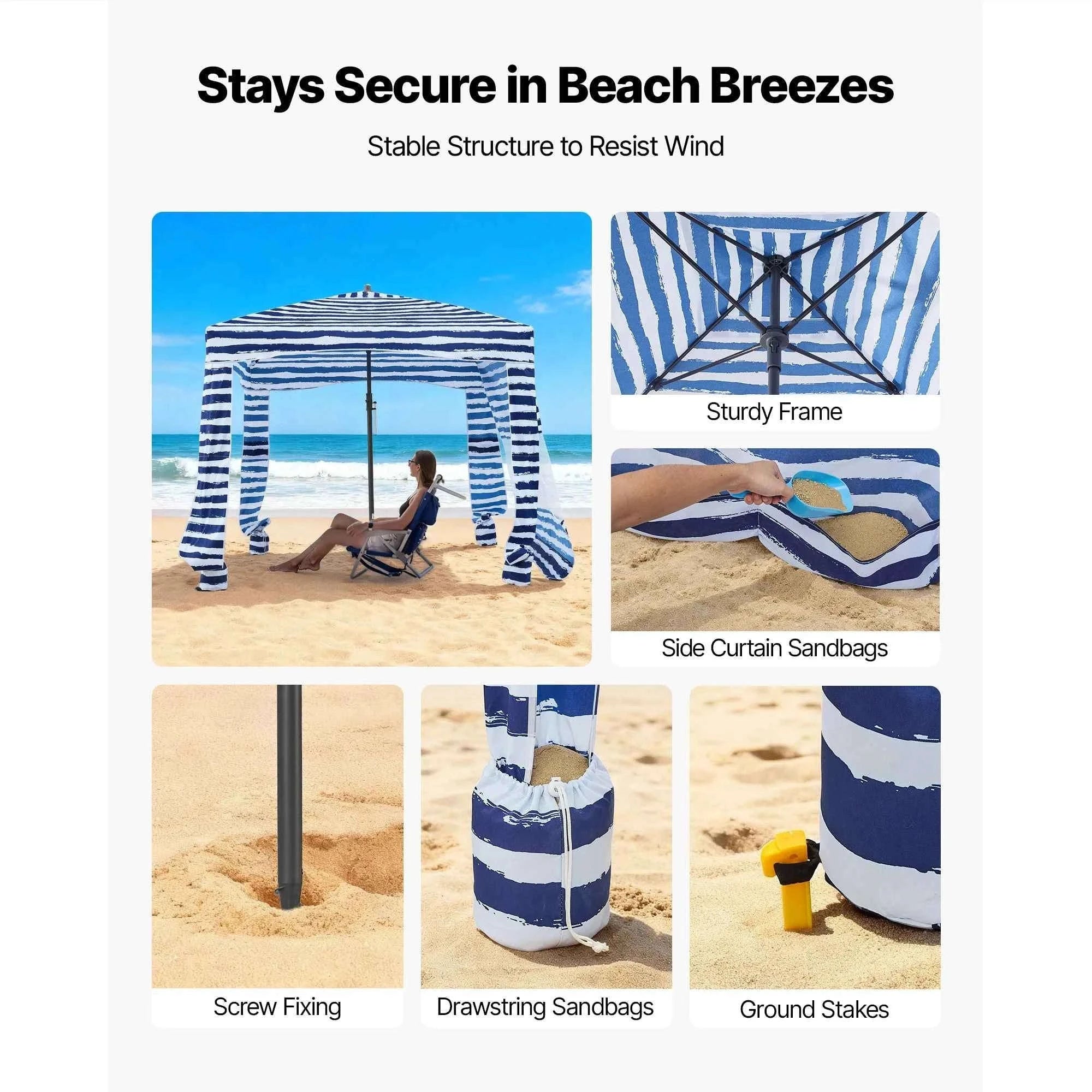 Beach Cabana Canopy with Side Wall and Sand Pockets-8ft x 8ft typeD / United States