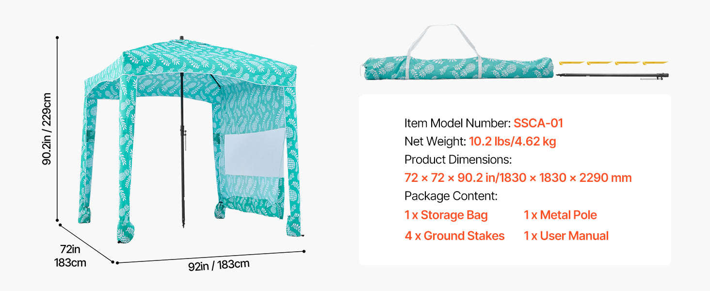 Beach Cabana Canopy with Side Wall and Sand Pockets-8ft x 8ft typeD / United States