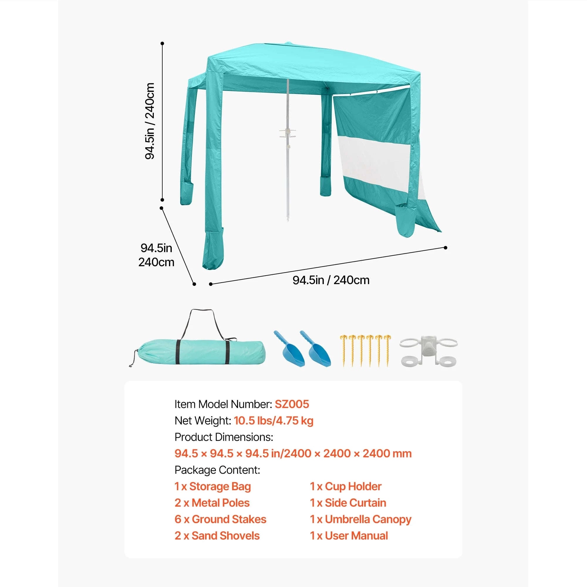 Beach Cabana Canopy with Side Wall and Sand Pockets-8ft x 8ft typeD / United States