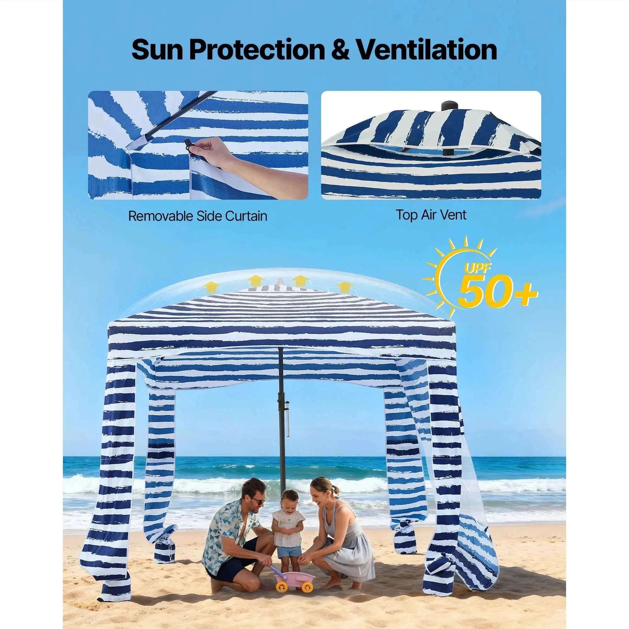Beach Cabana Canopy with Side Wall and Sand Pockets-8ft x 8ft typeD / United States