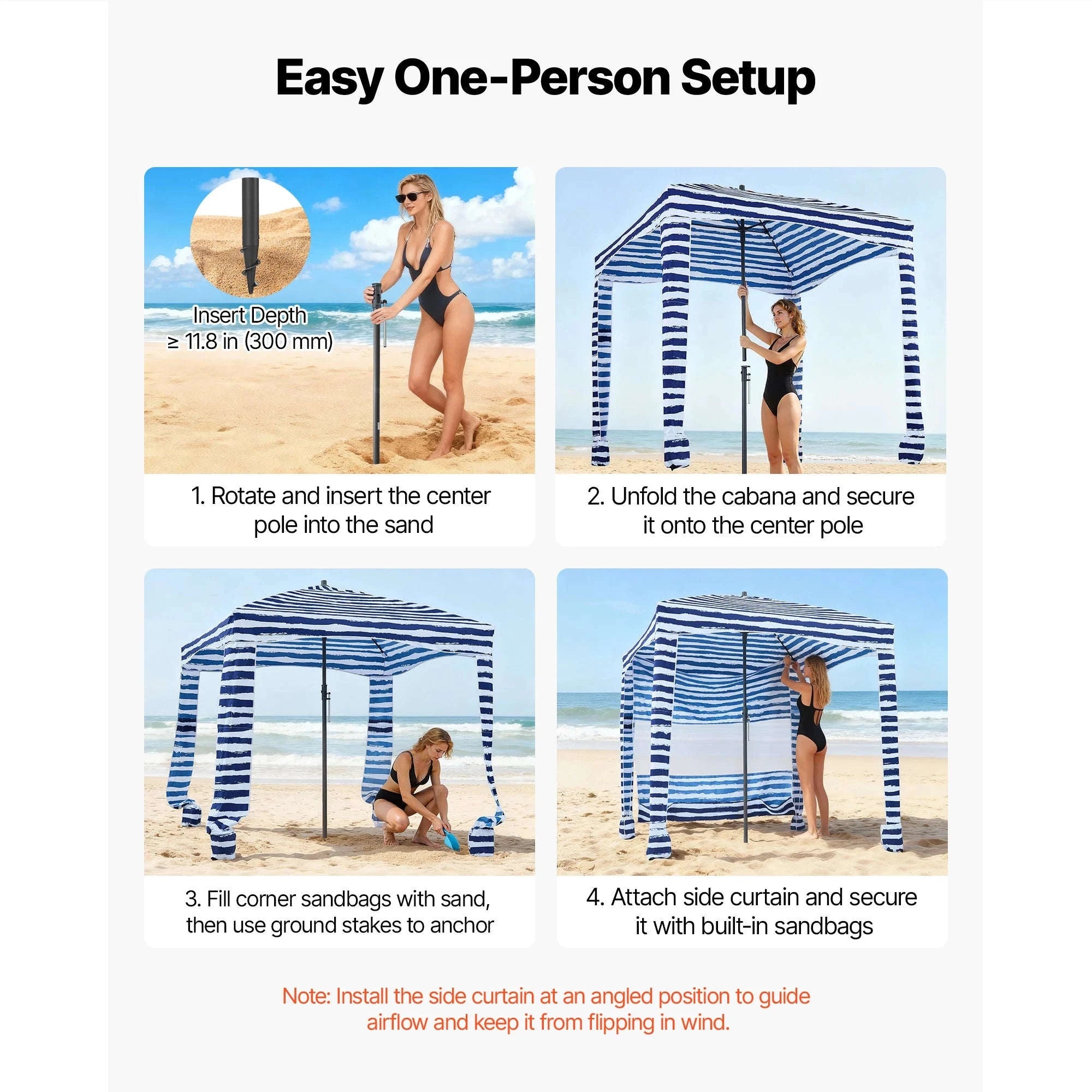 Beach Cabana Canopy with Side Wall and Sand Pockets-8ft x 8ft typeD / United States