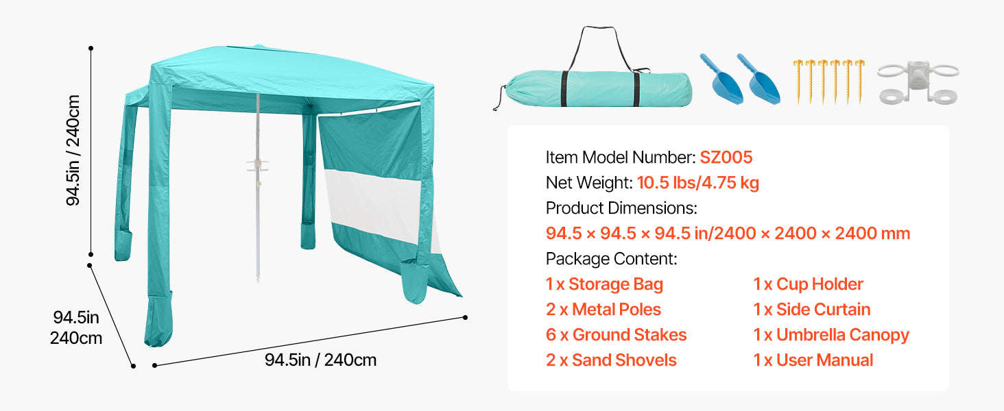 Beach Cabana Canopy with Side Wall and Sand Pockets-8ft x 8ft typeD / United States