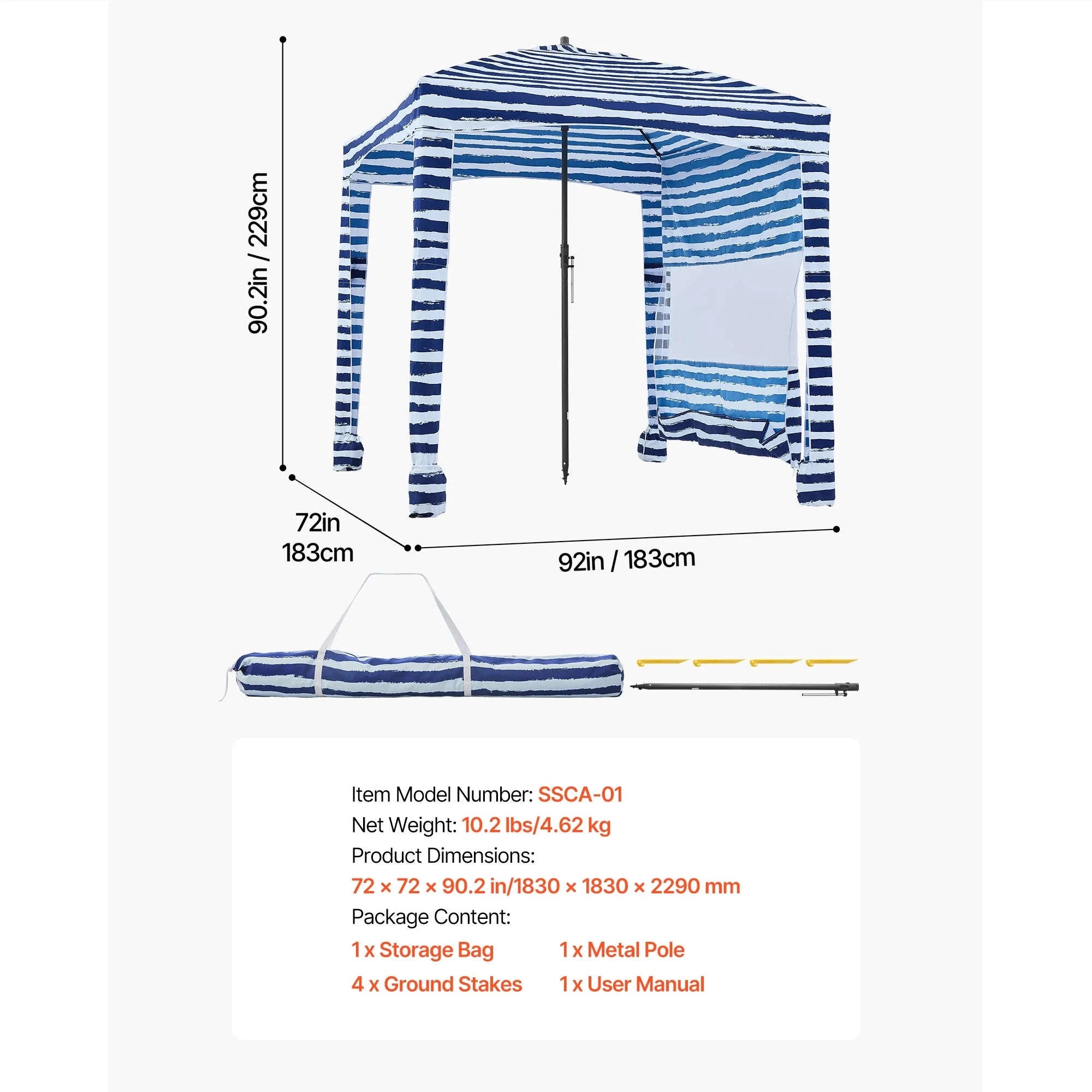 Beach Cabana Canopy with Side Wall and Sand Pockets-8ft x 8ft typeD / United States