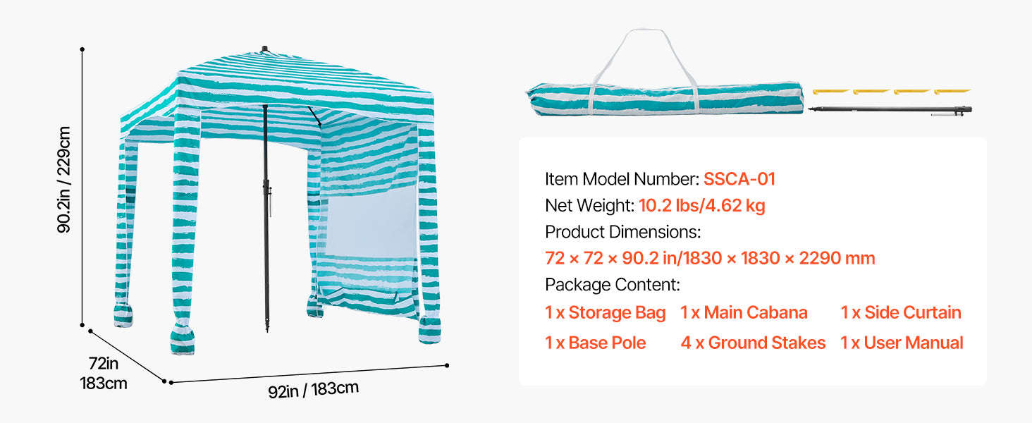 Beach Cabana Canopy with Side Wall and Sand Pockets-8ft x 8ft typeD / United States