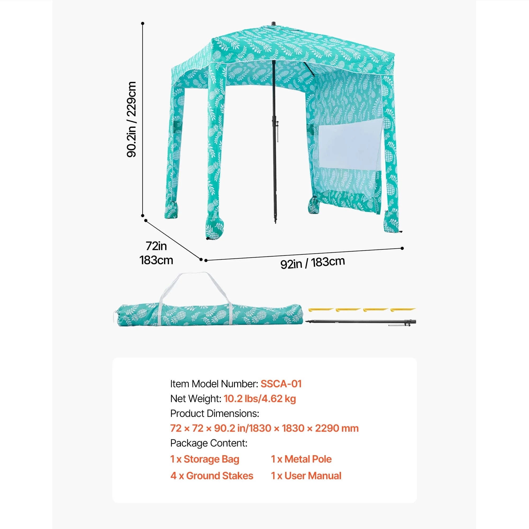Beach Cabana Canopy with Side Wall and Sand Pockets-8ft x 8ft typeD / United States