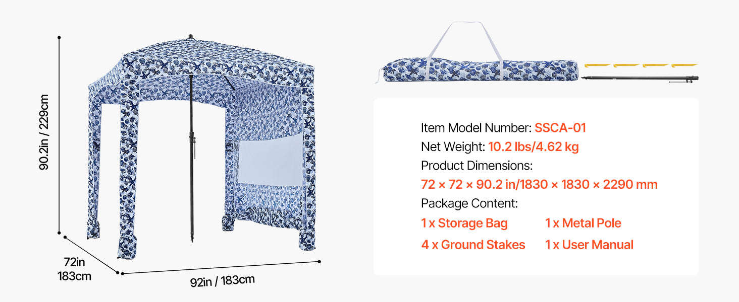 Beach Cabana Canopy with Side Wall and Sand Pockets-8ft x 8ft typeD / United States