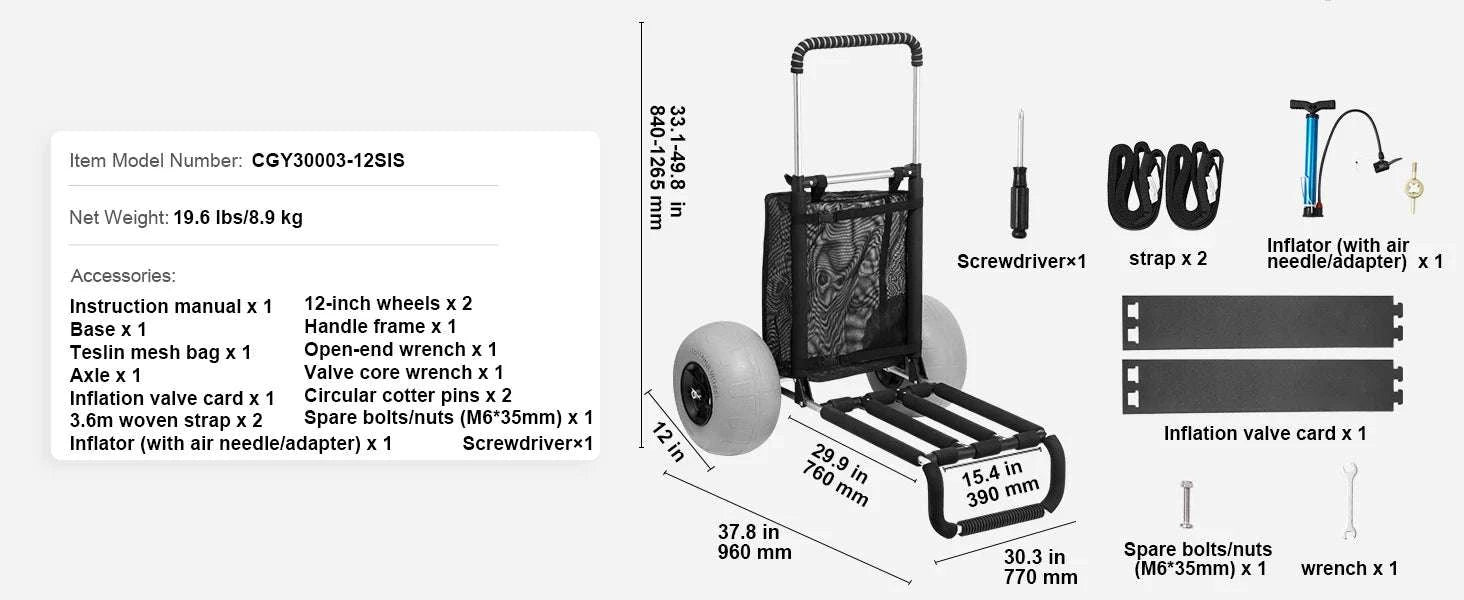 Beach Dolly Cart with Balloon Wheels 165lb Capacity Foldable-GERMANY