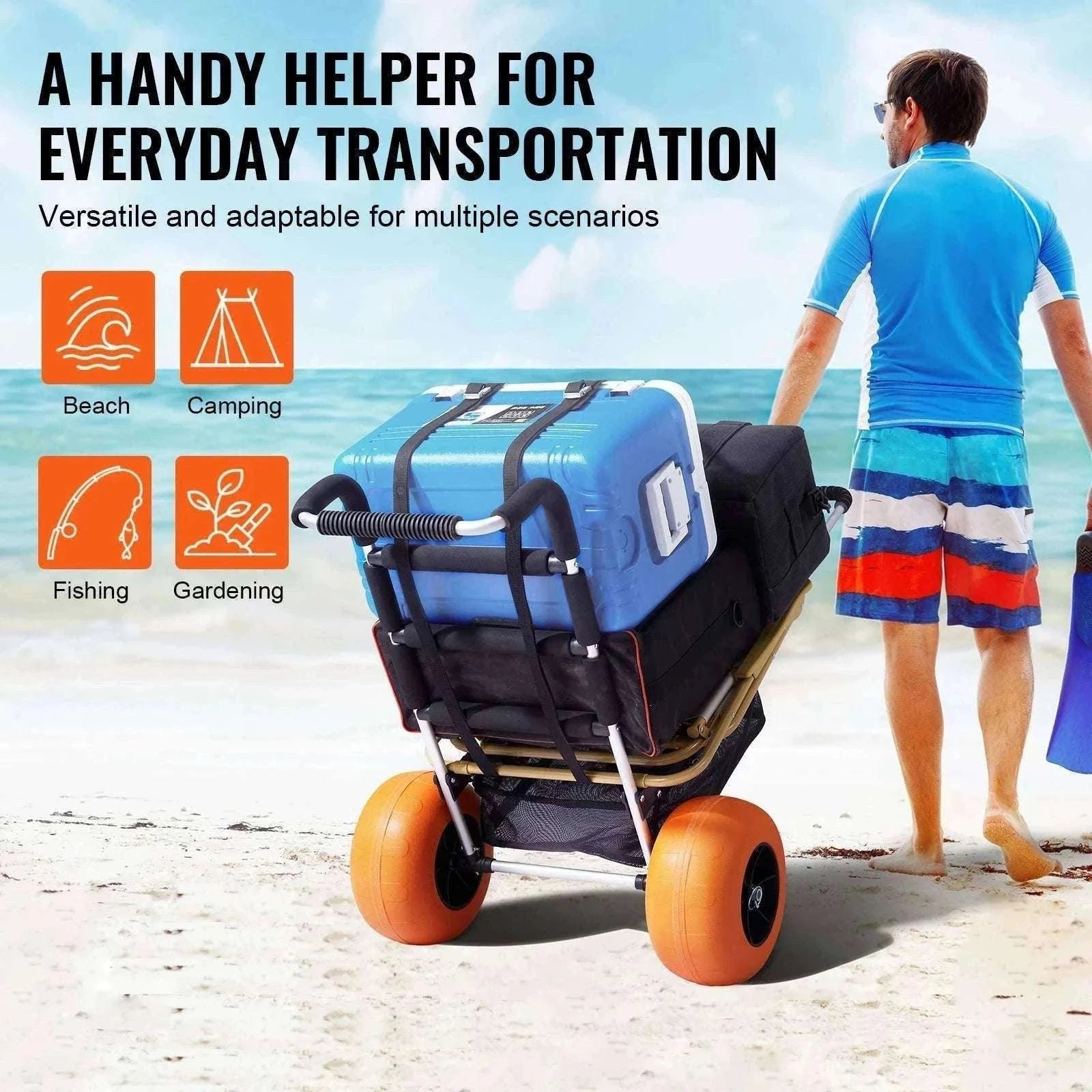 Beach Dolly Cart with Big Sand Wheels 165lb Folding Cargo Carrier-165LBS / CZECH REPUBLIC