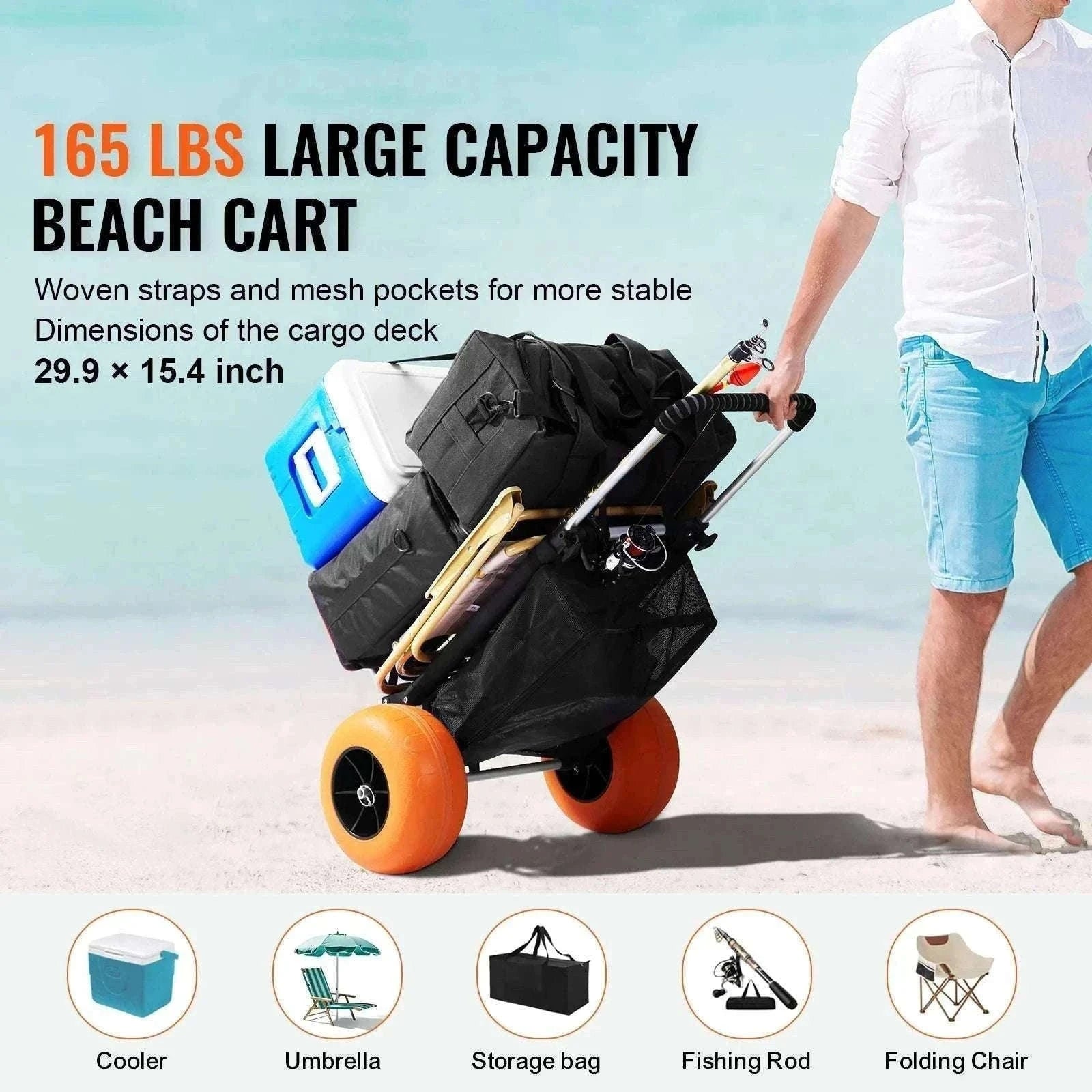 Beach Dolly Cart with Big Sand Wheels 165lb Folding Cargo Carrier-165LBS / CZECH REPUBLIC