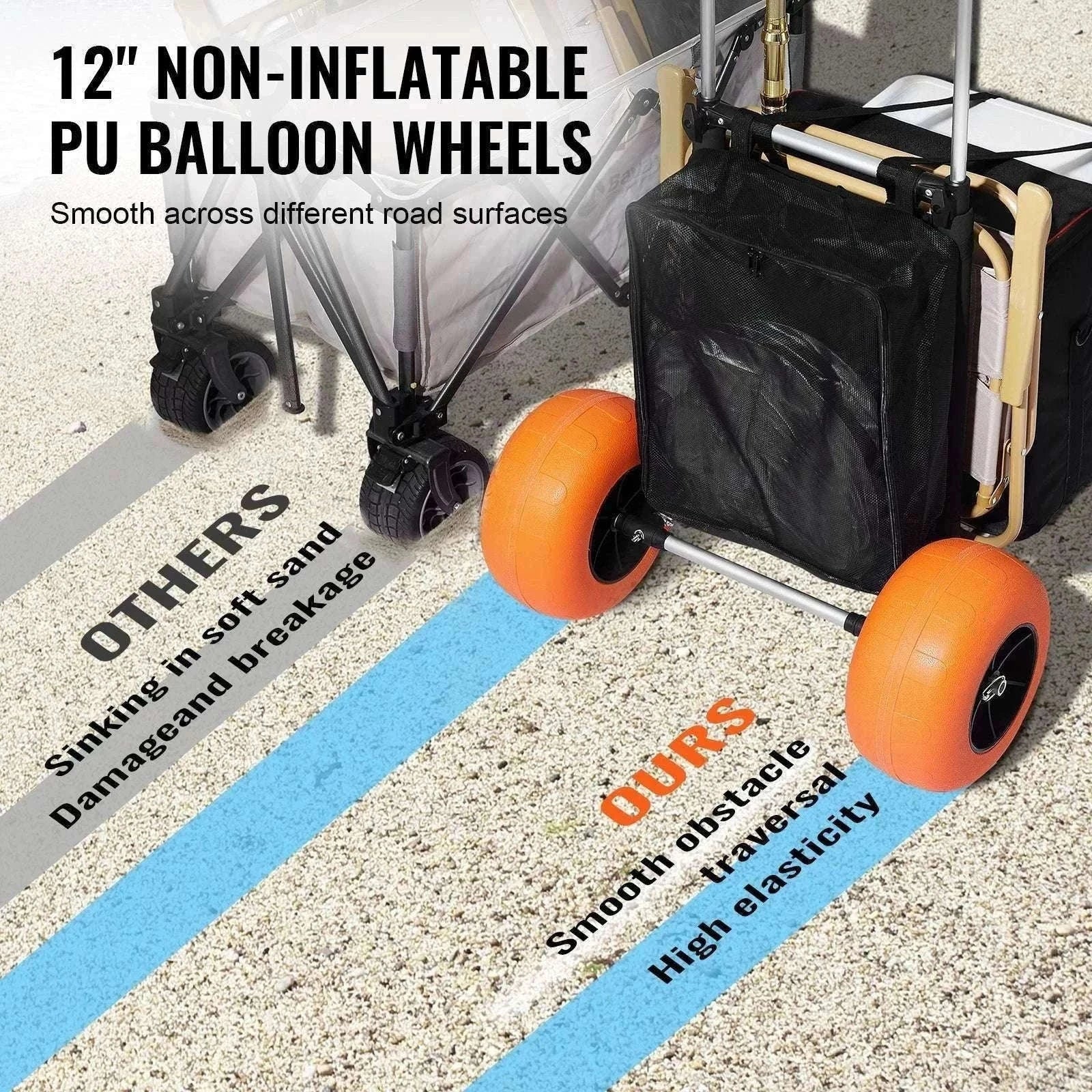 Beach Dolly Cart with Big Sand Wheels 165lb Folding Cargo Carrier-165LBS / CZECH REPUBLIC