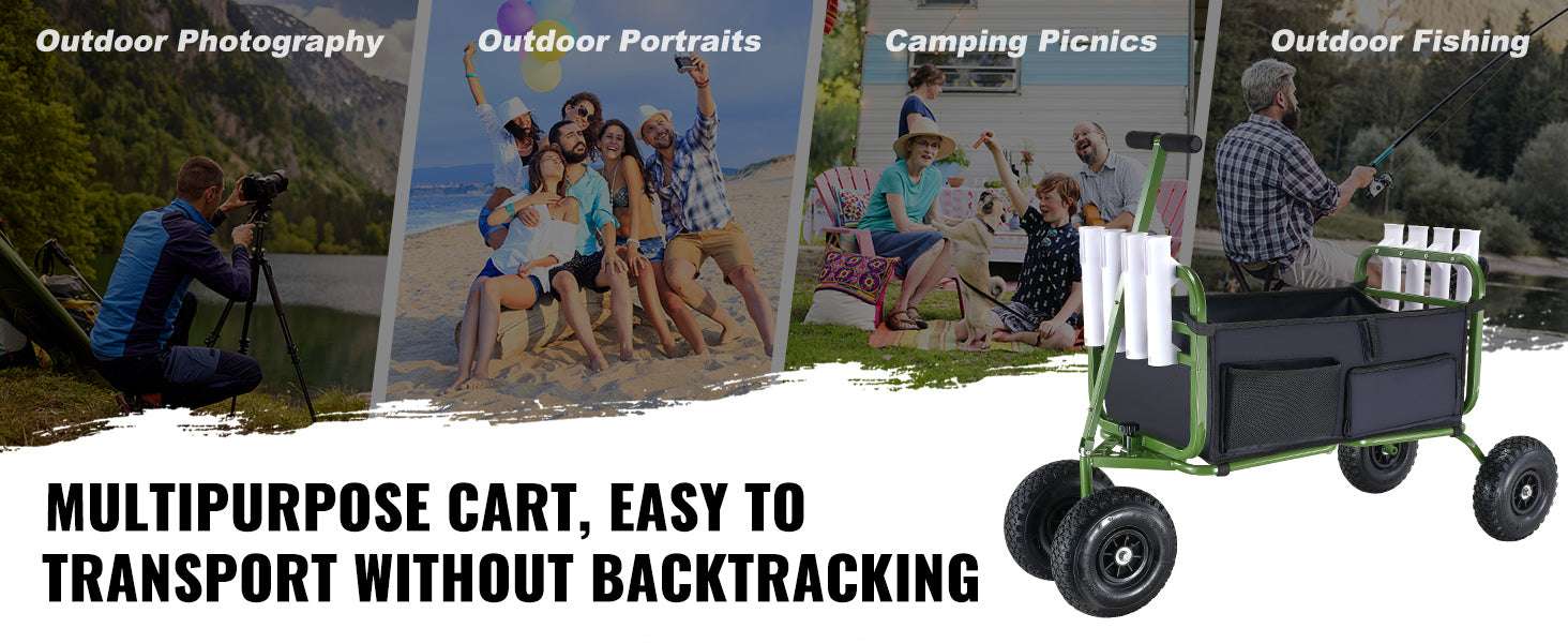 Beach Fishing Cart with 300lb Capacity, 11" Wheels & 8 Rod Holders-300 lbs / United States