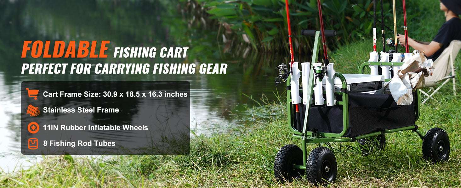Beach Fishing Cart with 300lb Capacity, 11" Wheels & 8 Rod Holders-300 lbs / United States
