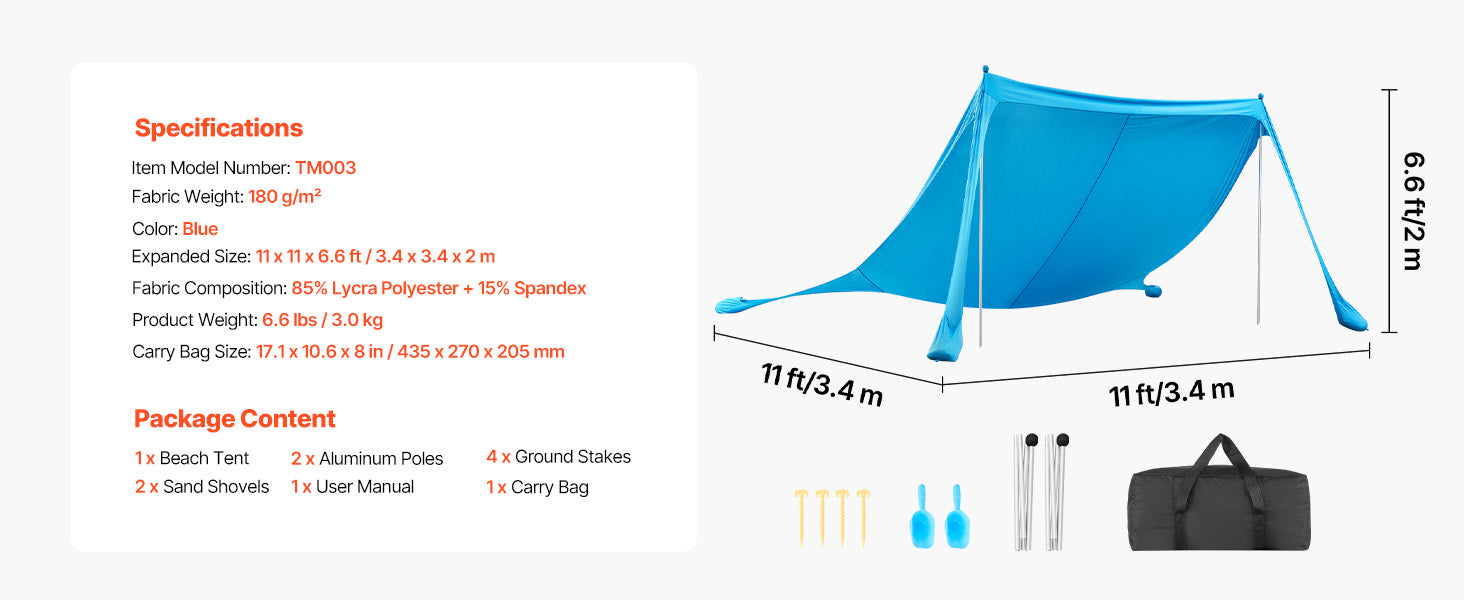 Tente de plage abri solaire UPF50+ auvent pop-up pour 3 à 4 personnes