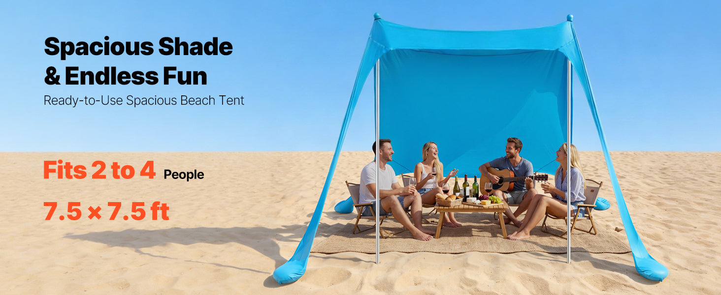 Tente de plage abri solaire UPF50+ auvent pop-up pour 3 à 4 personnes