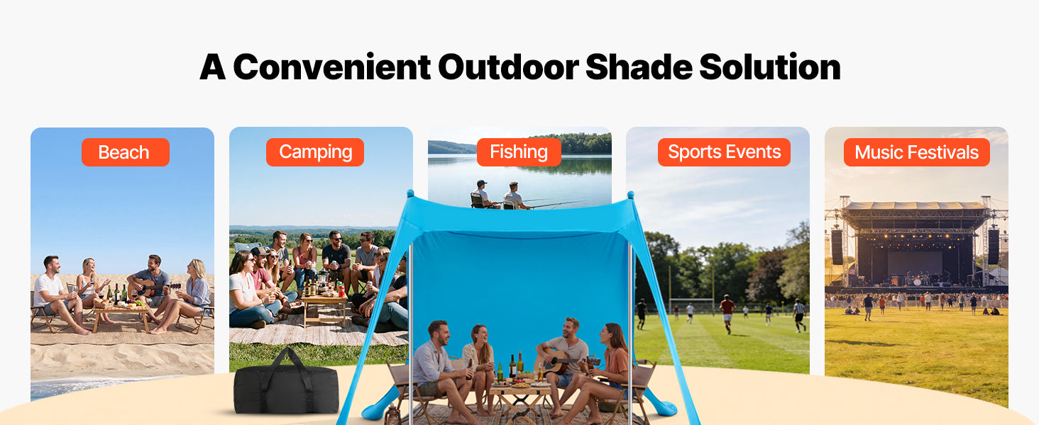 Tente de plage abri solaire UPF50+ auvent pop-up pour 3 à 4 personnes