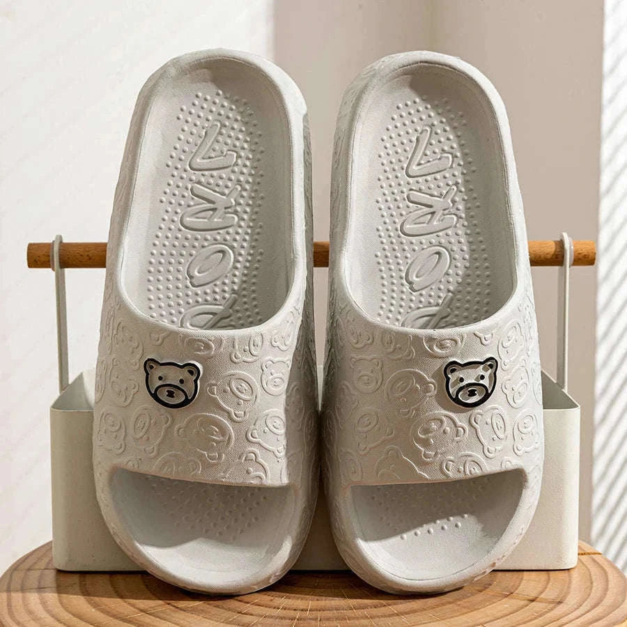 Bear Print Non-Slip Indoor Slides for Cozy Everyday Comfort-WHITE / 42-43