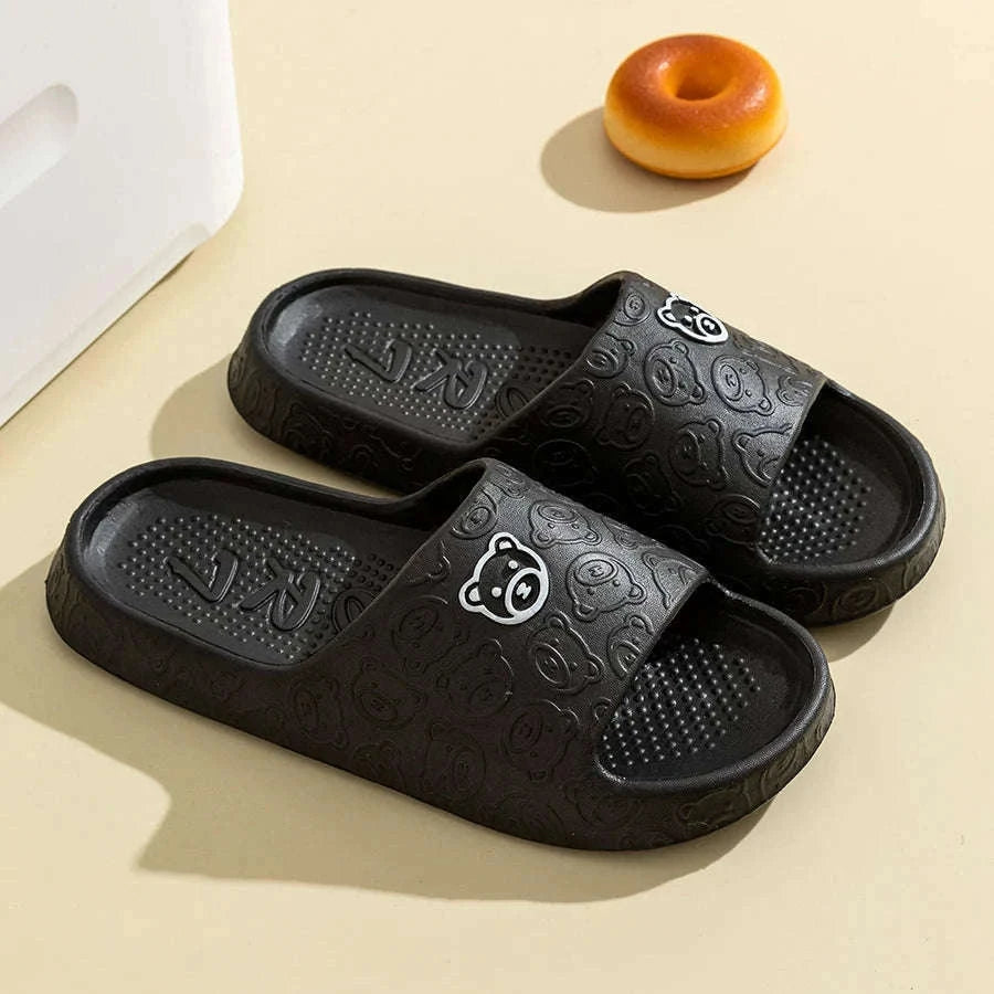 Bear Print Non-Slip Indoor Slides for Cozy Everyday Comfort-WHITE / 42-43