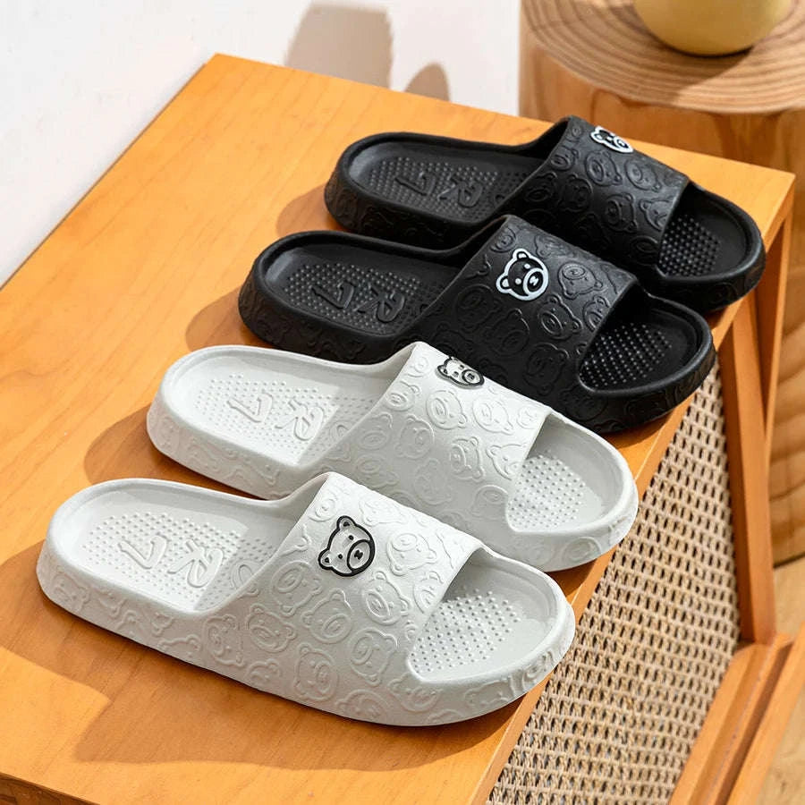 Bear Print Slides – Soft Non-Slip Indoor Slippers-WHITE / 42-43