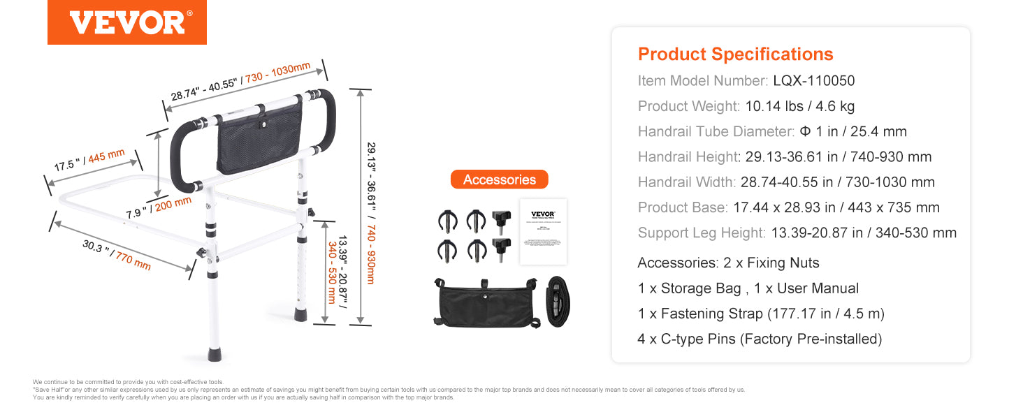 Foldable Bed Assist Rail with Adjustable Handle