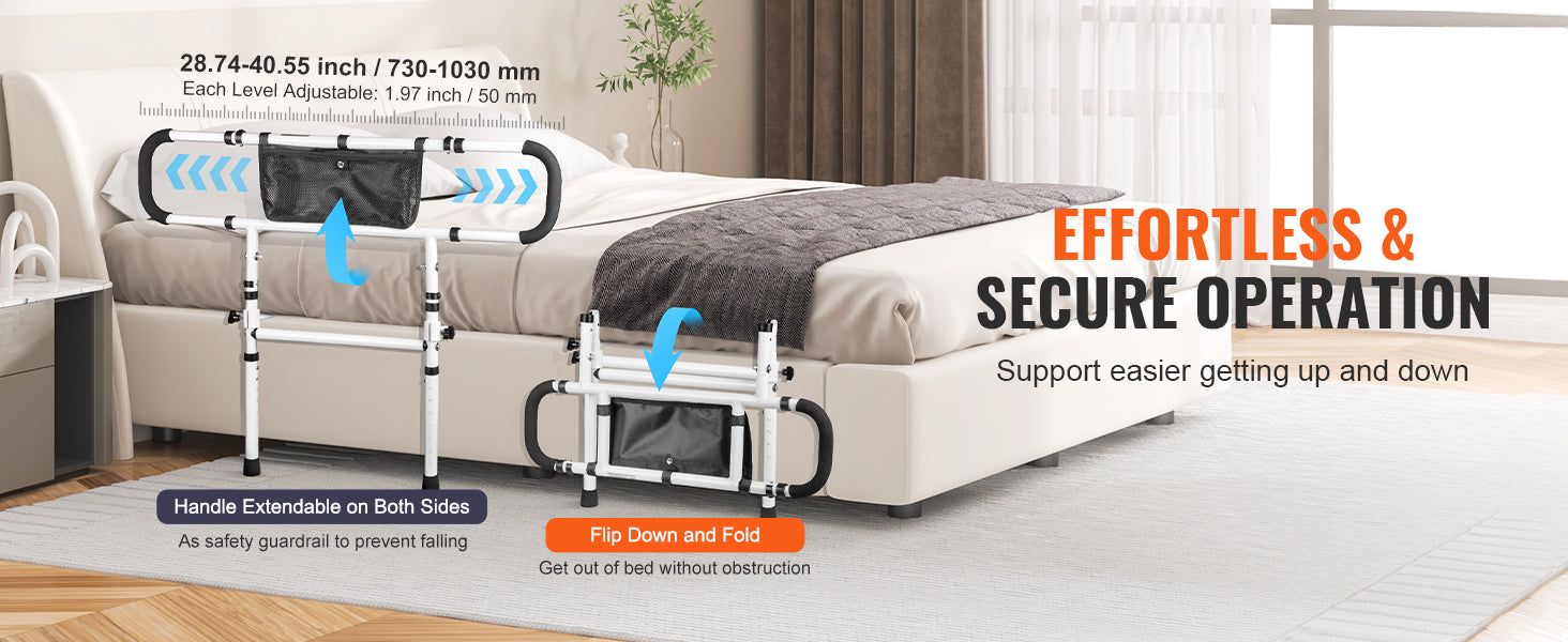 Foldable Bed Assist Rail with Adjustable Handle