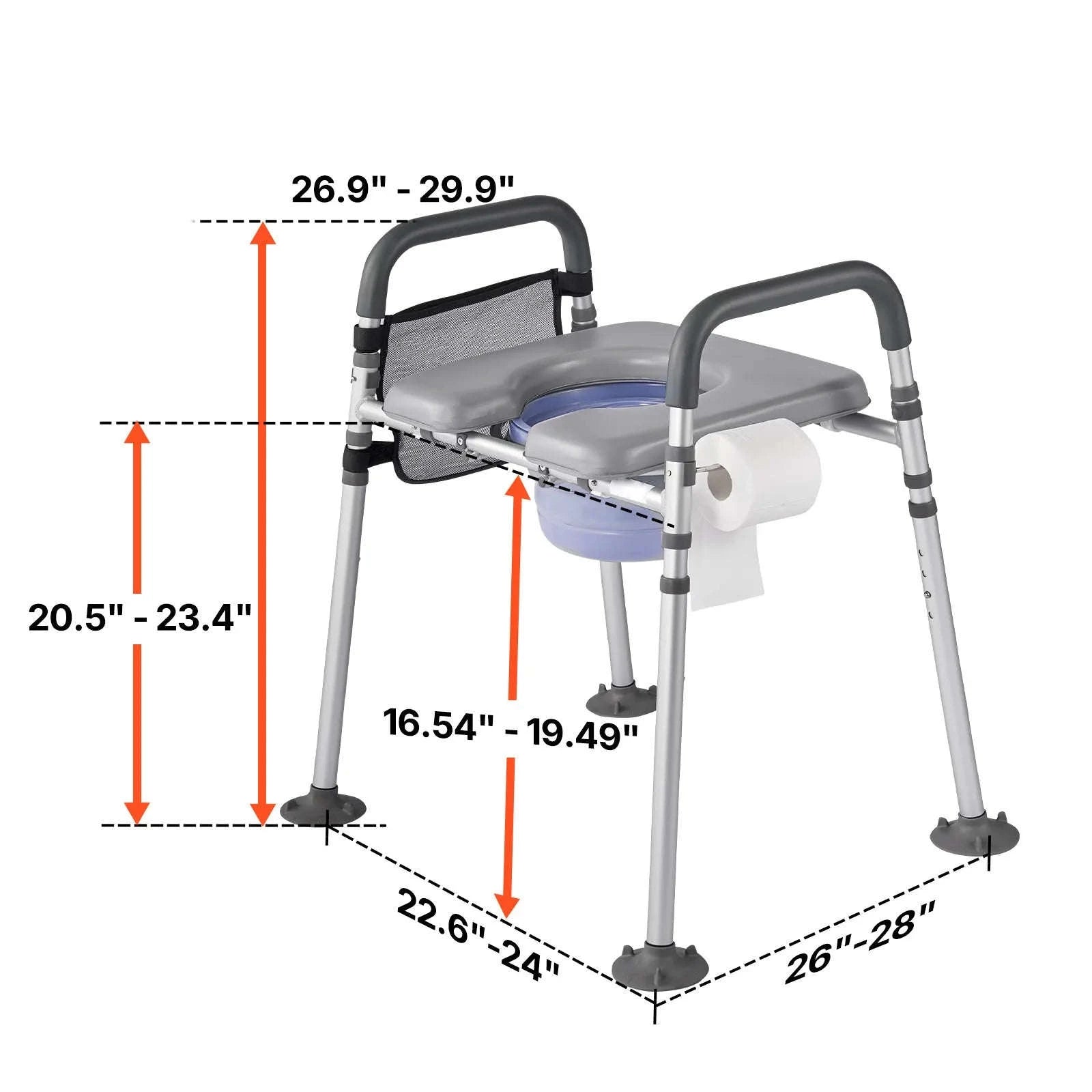 Bedside Commode Chair 500 lbs 4-in-1 with Padded Seat and Detachable 5L Bucket-500 lbs / United States