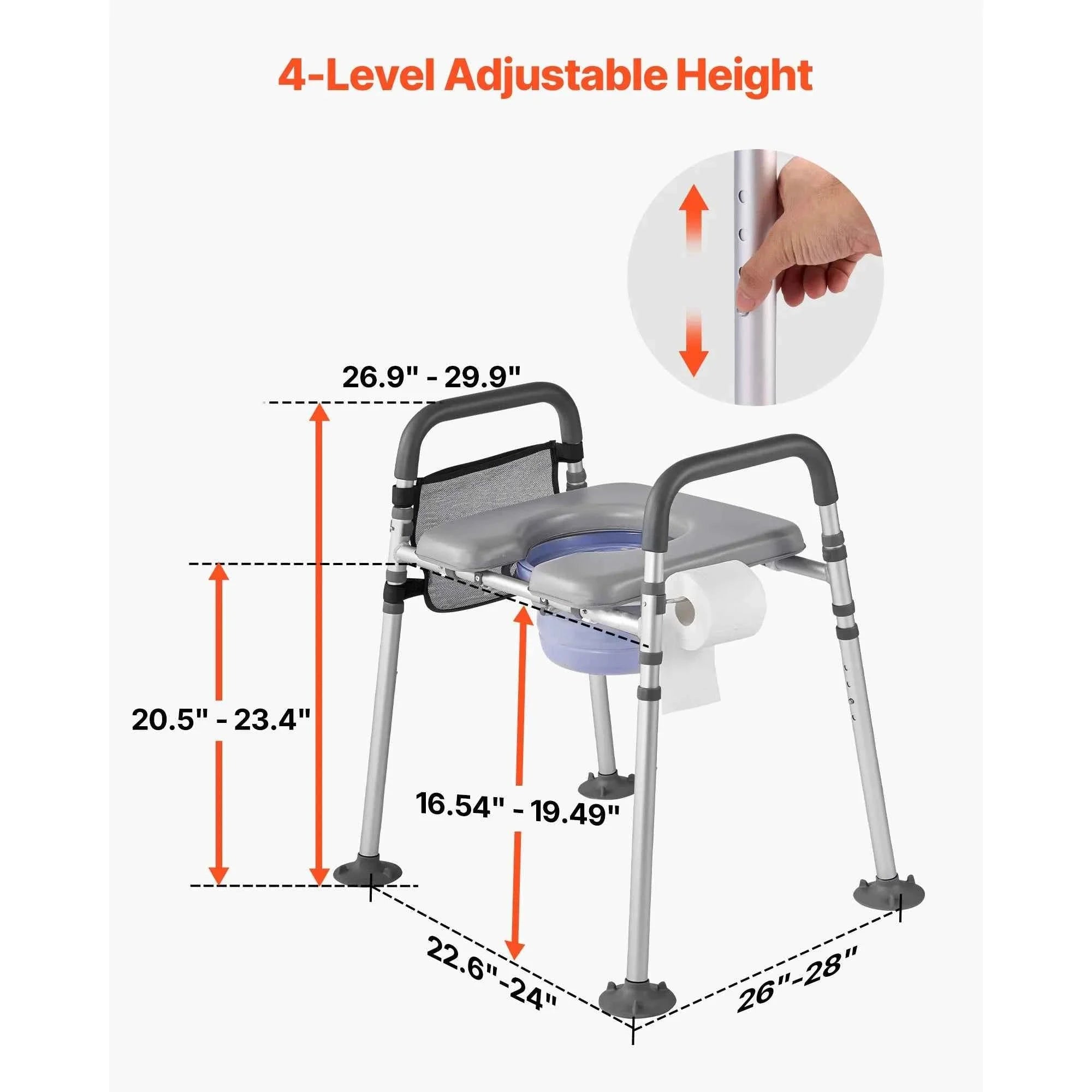 Bedside Commode Chair 500 lbs 4-in-1 with Padded Seat and Detachable 5L Bucket-500 lbs / United States