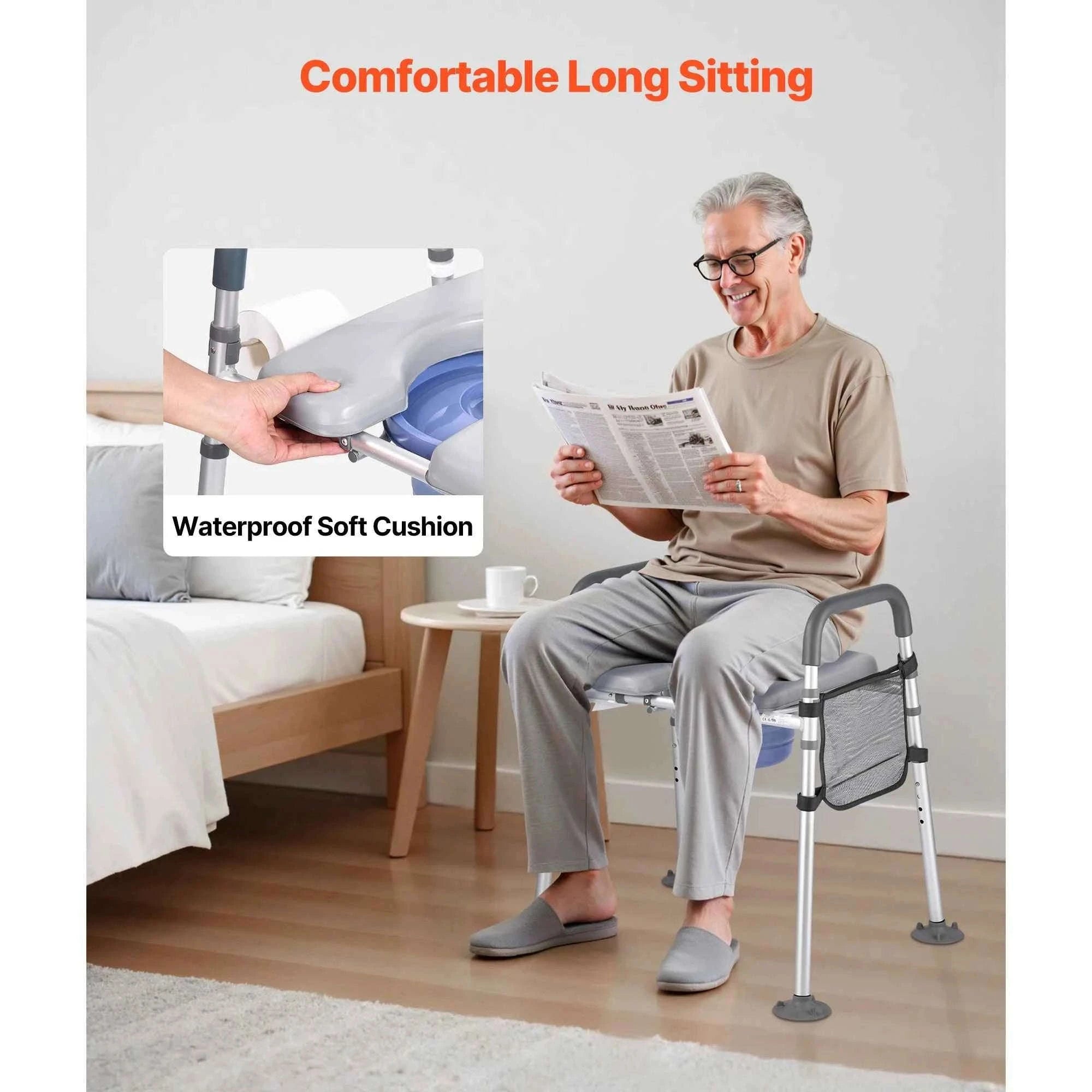 Bedside Commode Chair 500 lbs 4-in-1 with Padded Seat and Detachable 5L Bucket-500 lbs / United States