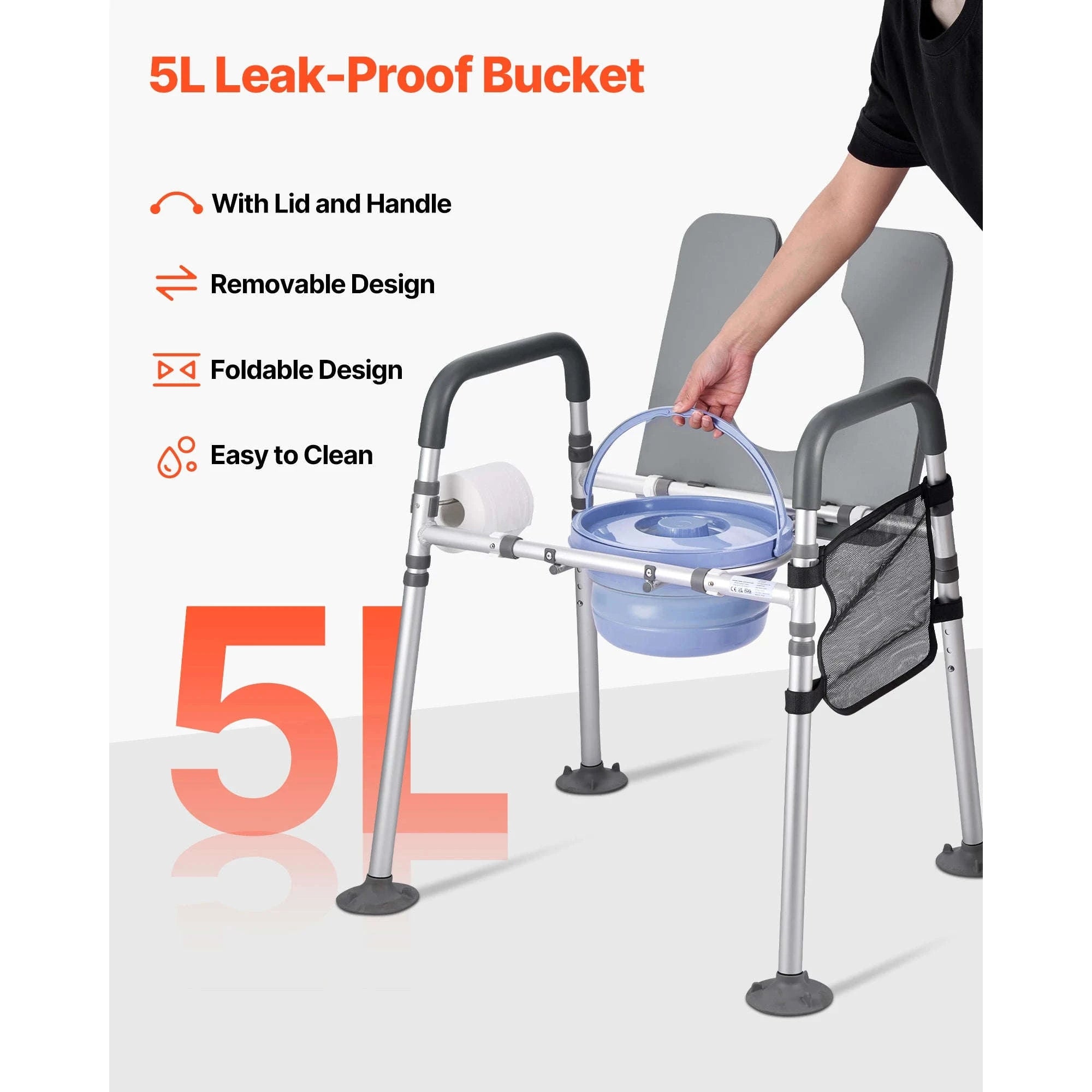 Bedside Commode Chair 500 lbs 4-in-1 with Padded Seat and Detachable 5L Bucket-500 lbs / United States