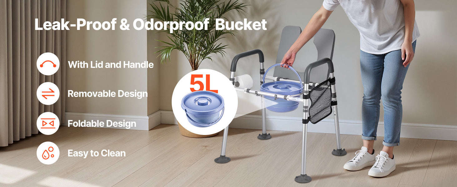 Bedside Commode Chair 500 lbs 4-in-1 with Padded Seat and Detachable 5L Bucket-500 lbs / United States