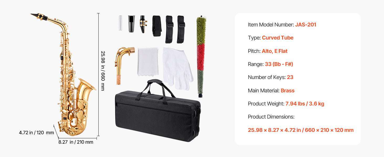 Beginner Alto or Tenor Saxophone Kit with Case & Accessories-Mid-tone E Flat / United States