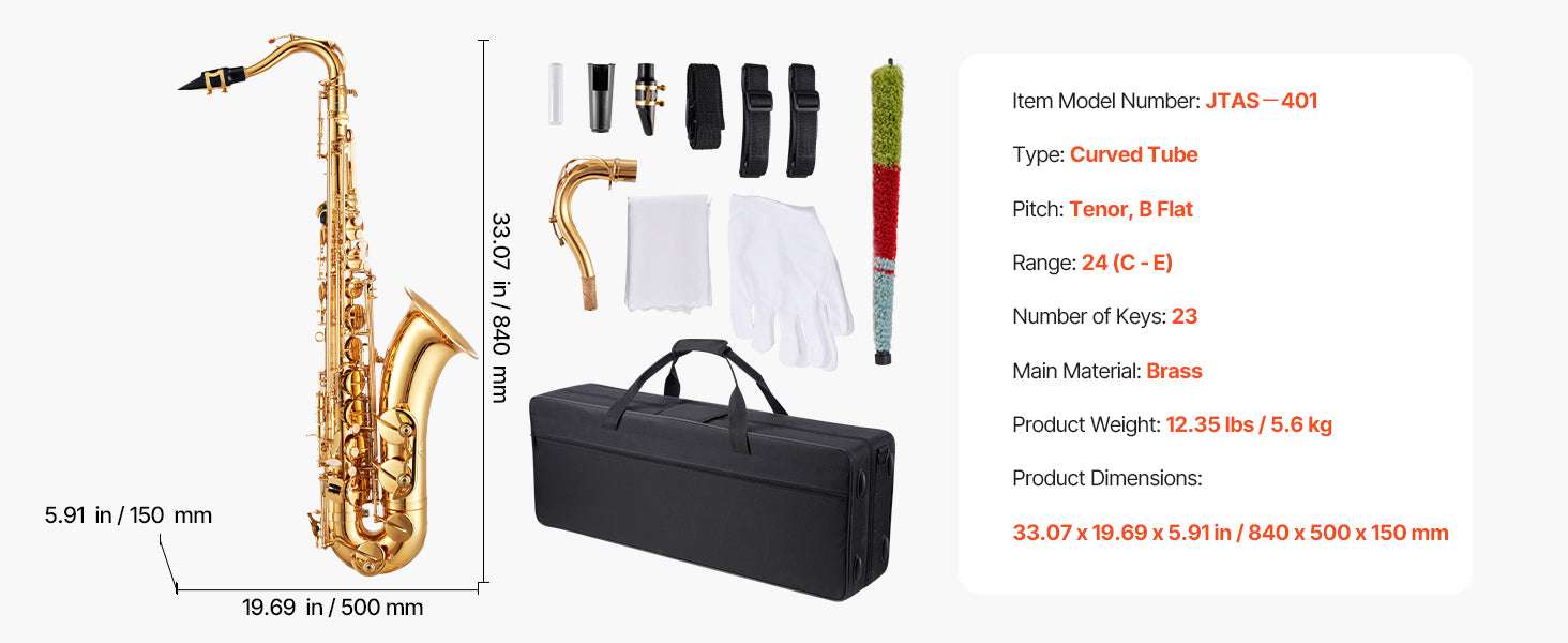 Beginner Alto or Tenor Saxophone Kit with Case & Accessories-Mid-tone E Flat / United States