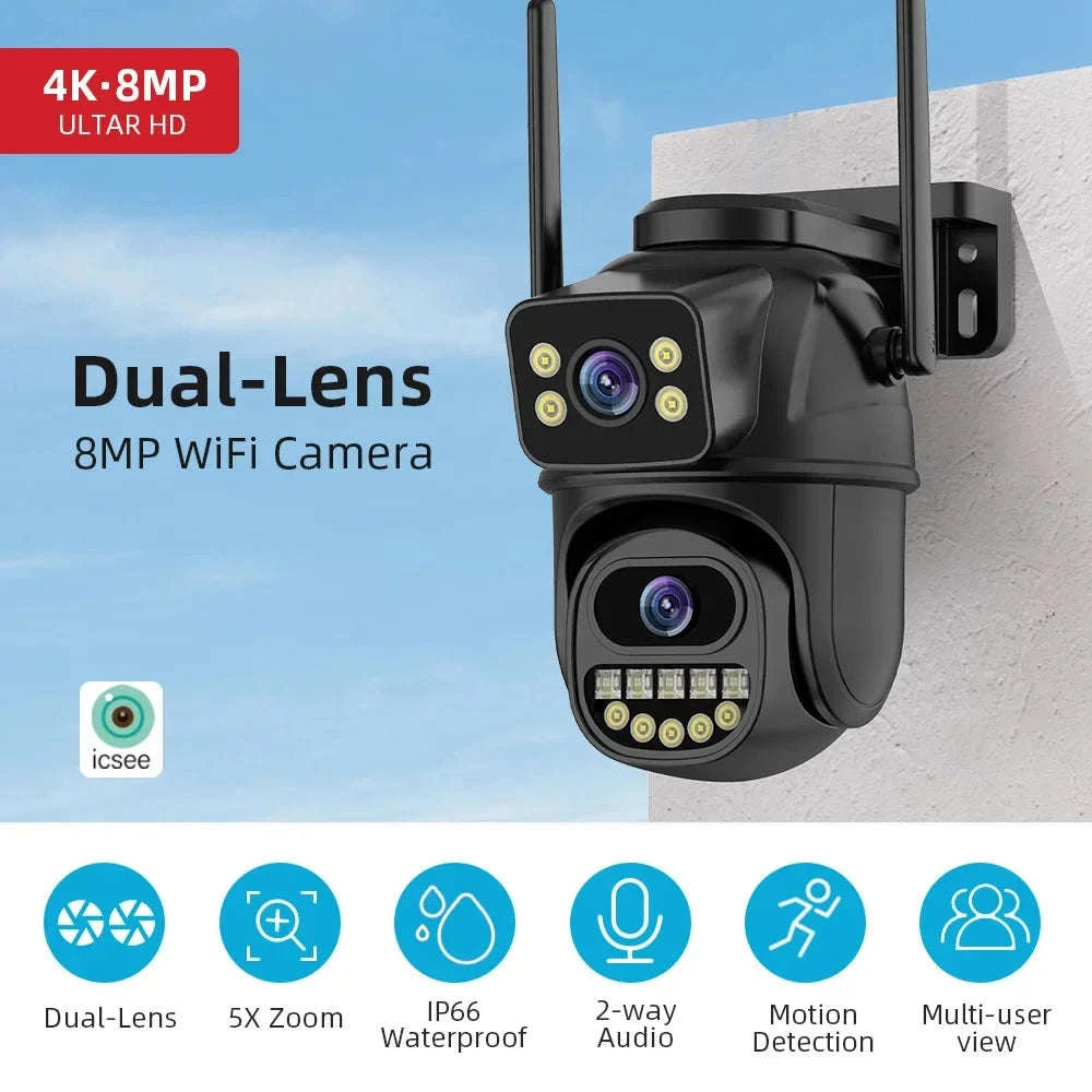 BELIA 4K 8MP WiFi Surveillance Camera with Dual‑Lens PTZ Control-4MP NO SD Card / US Plug