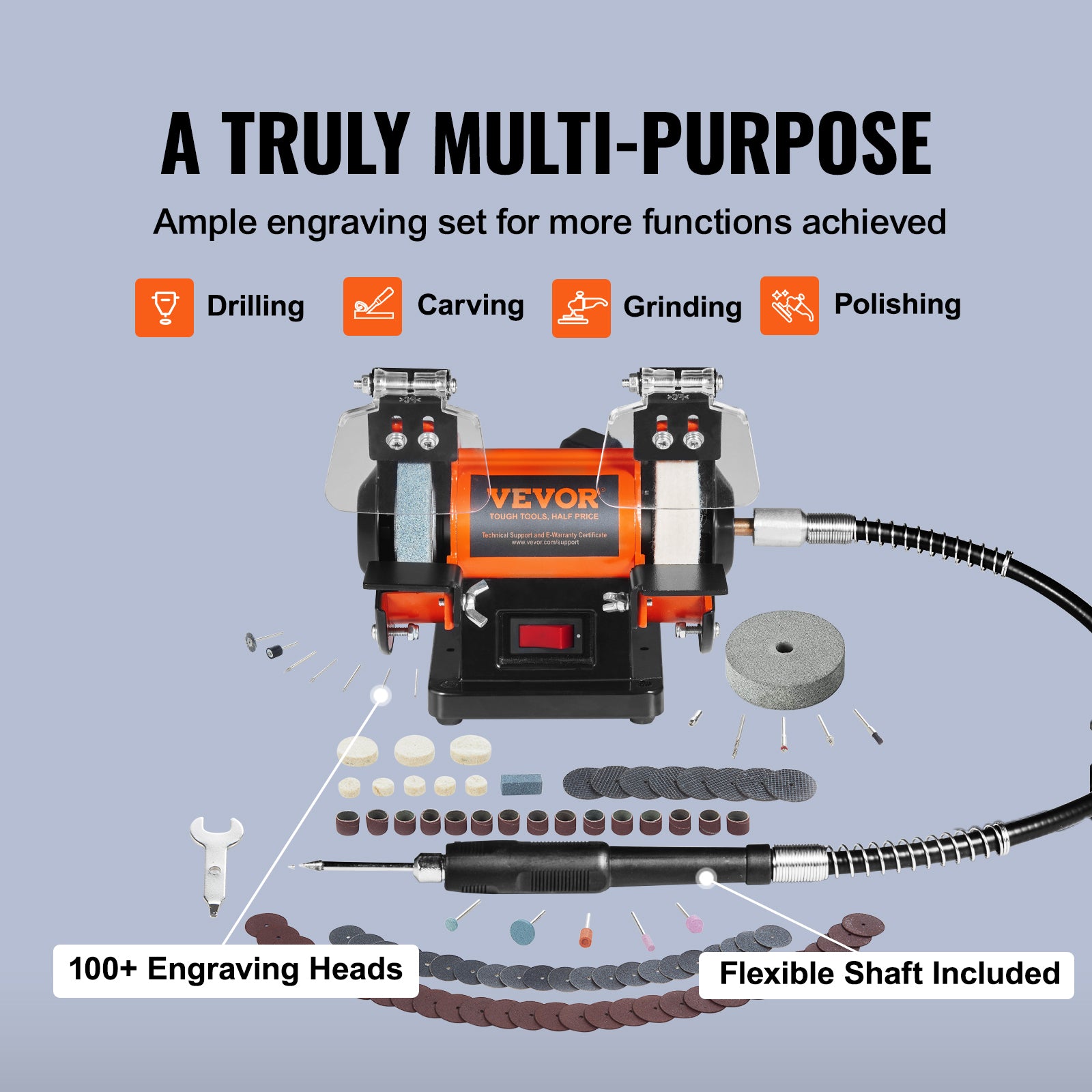 VEVOR 3in Jewelry Polisher Buffer Brushless Adjustable Speed Mini Multi-purpose Bench Grinder Polishing Machine for Gemstones