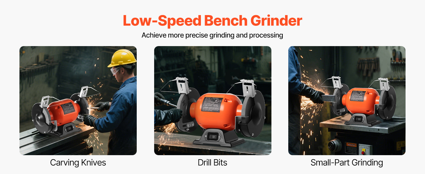 6-Inch Bench Grinder 1750RPM Low-Speed with Adjustable Tool Rest
