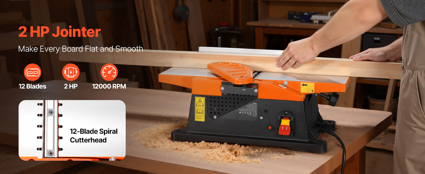 6 in 2 HP Benchtop Jointer with Adjustable Fence