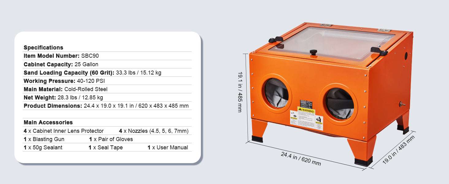 Benchtop Sandblasting Cabinet 25/40/60 Gallon with Gun & Nozzles-25 Gallon / United States