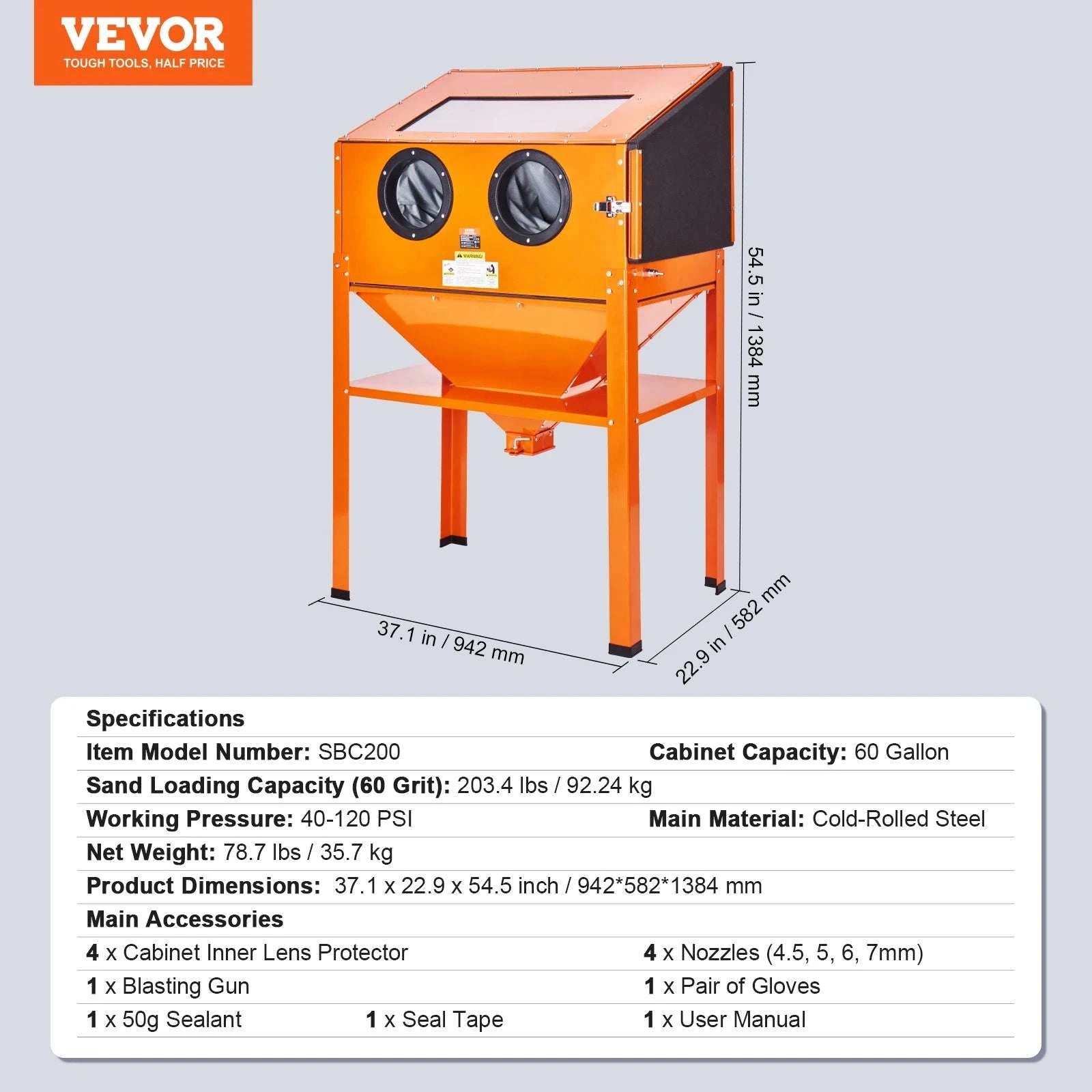 Benchtop Sandblasting Cabinet 25/40/60 Gallon with Gun & Nozzles-25 Gallon / United States