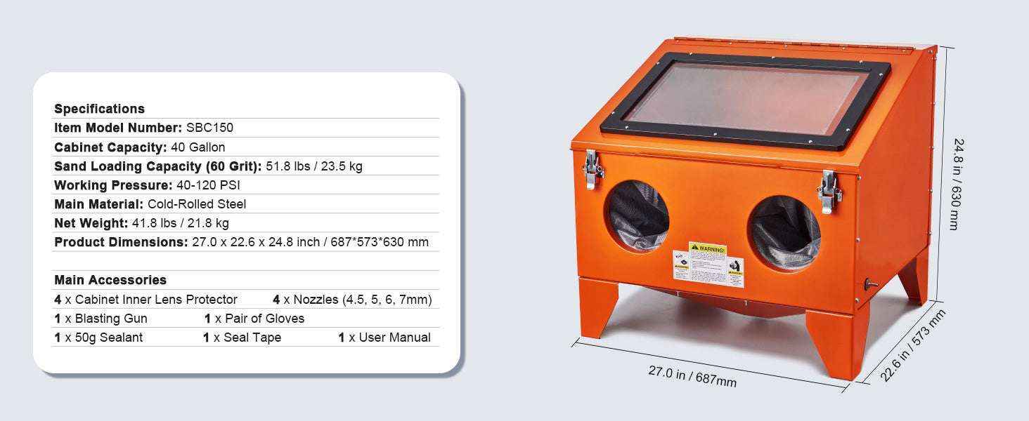 Benchtop Sandblasting Cabinet 25/40/60 Gallon with Gun & Nozzles-25 Gallon / United States