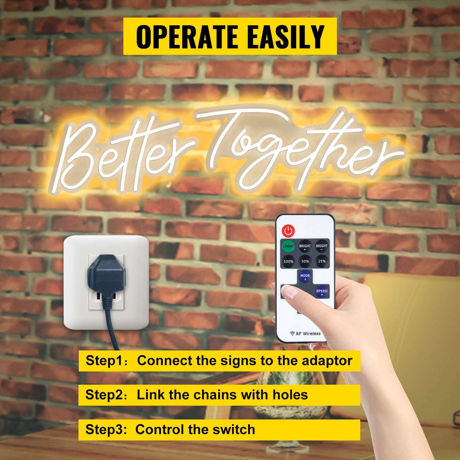 Better Together LED Neon Sign Warm White Wall Light Decor-Warm White 20W-L / United States