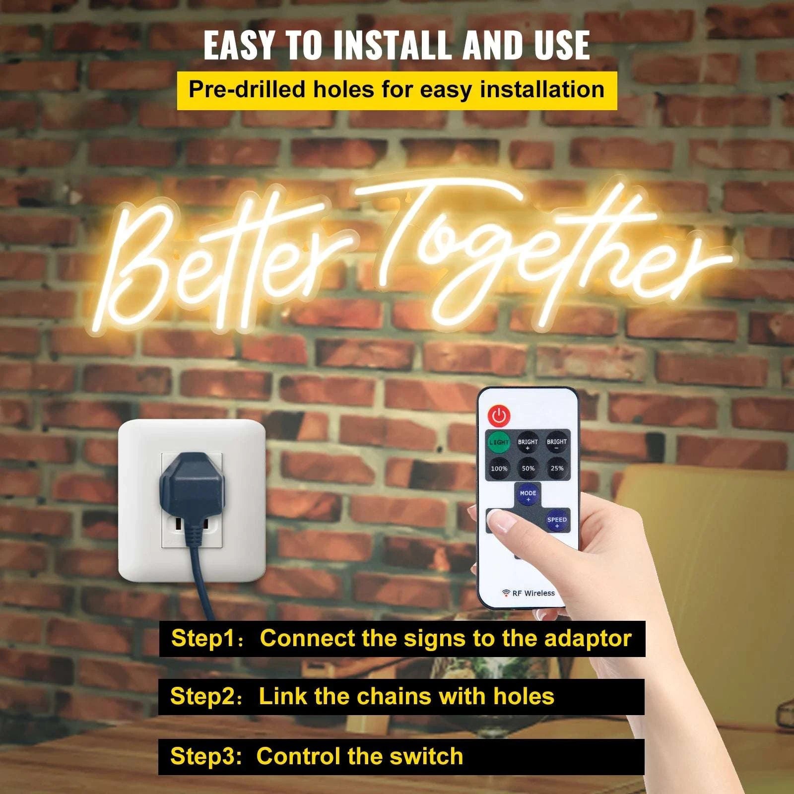 Better Together LED Neon Sign Warm White Wall Light Decor-Warm White 20W-L / United States