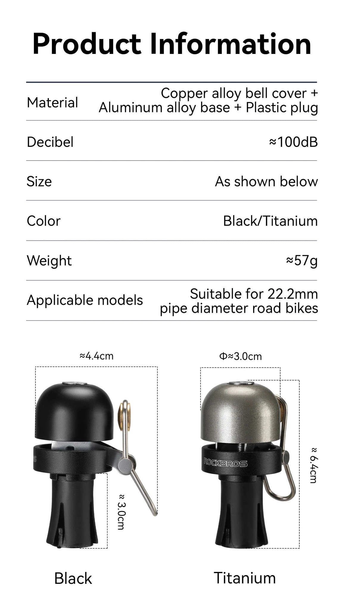 Bicycle Bell 100dB Loud Ring for 22.2mm Handlebars-BB2502-ab
