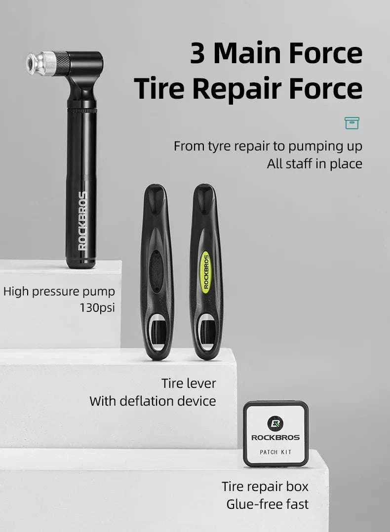 Bicycle Flat Tire Repair Kit with 130PSI Pump & Patch Set-B80